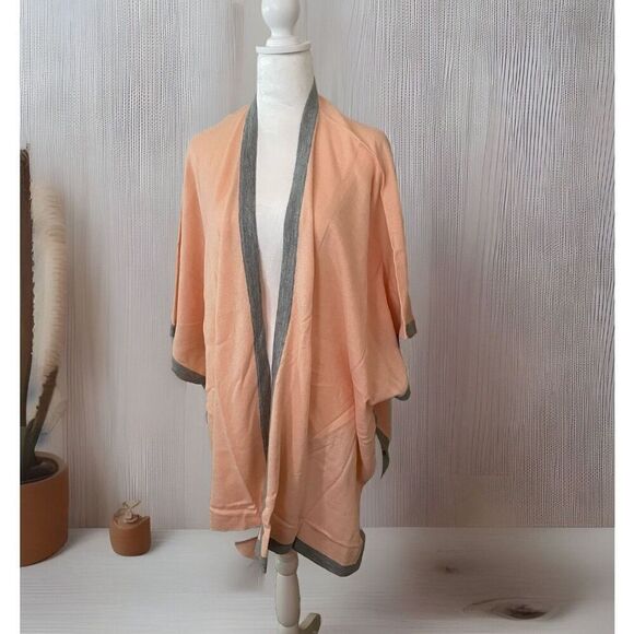 National Womens Plus One Size Open Front Cardigan Peach with Gray Trim NWT - Picture 1 of 5
